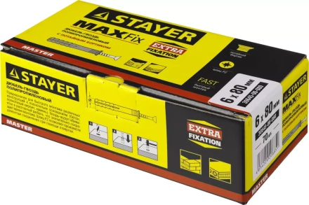 Дюбель-гвоздь полипропиленовый, потайный бортик, 6 x 80 мм, 70 шт, STAYER Master 30645-06-080 30645-06-080 купить в Магнитогорске