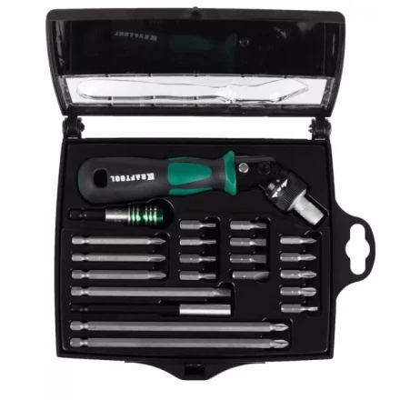 Отвертка KRAFTOOL &quot;EXPERT&quot;, реверсивно-рычажная, с битами и головками, 22шт 25555-H22 купить в Магнитогорске