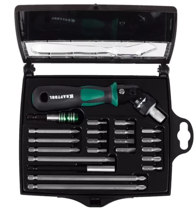 Отвертка KRAFTOOL &quot;EXPERT&quot;, реверсивно-рычажная, с битами и головками, 22шт 25555-H22 купить в Магнитогорске