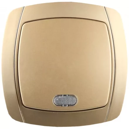 Выключатель СВЕТОЗАР "АКЦЕНТ" одноклавишный в сборе, с подсветкой, цвет золотой металлик, 10А/~250В SV-54231-GM купить в Магнитогорске