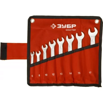 Набор ЗУБР &quot;МАСТЕР&quot;: Ключ гаечный комбинированный, Cr-V сталь, хромированный, 6-17мм, 8шт 27087-H8 купить в Магнитогорске