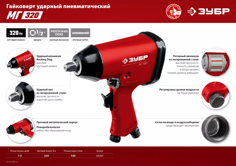 Ударный пневмогайковерт МГ-320 64285 серия МАСТЕР купить в Магнитогорске