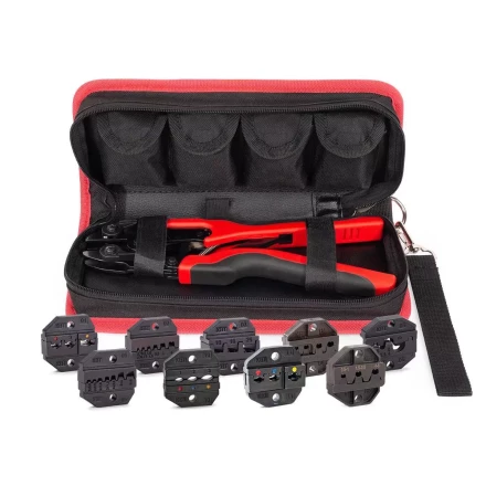 Пресс-клещи КВТ СТВ+9 с 9 матрицами МПК для опрессовки разъемов, втулочных, изолированных и неизолированных наконечников (набор) (89183) купить в Магнитогорске