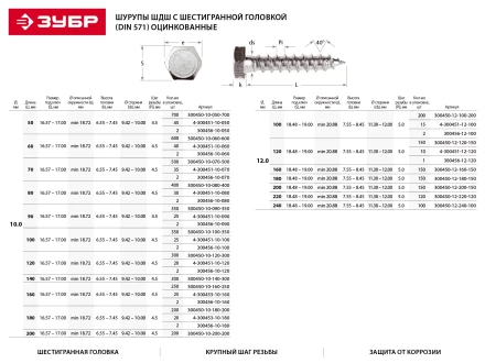 Шурупы ЗУБР &quot;МАСТЕР&quot; с шестигранной головкой, оцинкованные, 6x80мм, 70шт 4-300451-06-080 купить в Магнитогорске