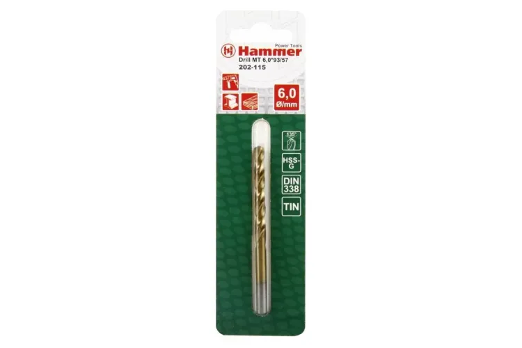 Сверло по металлу HAMMER Ф6х93мм (DR MT 6,0мм*93/57мм) купить в Магнитогорске