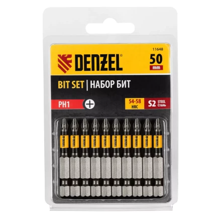 Бита PH1х50, сталь S2, цилиндр., 10 шт. Е 6,3 Denzel 11648 купить в Магнитогорске