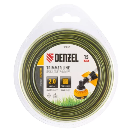 Леска для триммера двухкомпонентная квадратная, 2,0мм х 15м, блистер SkyCutter Denzel 96837 купить в Магнитогорске
