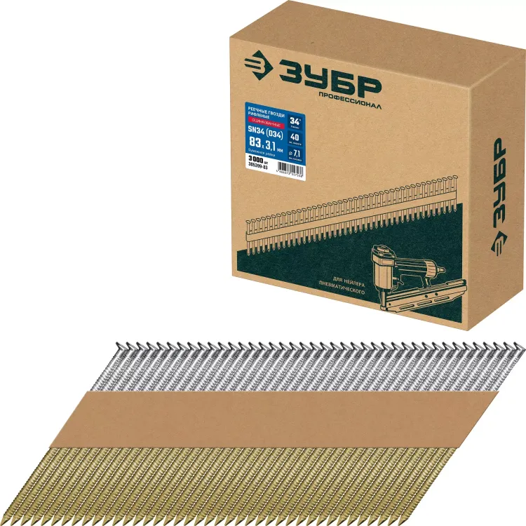 ЗУБР SN34 (D34) 83 х 3.1 мм, реечные гвозди рифленые оцинкованные, 3000 шт (305399-83) купить в Магнитогорске