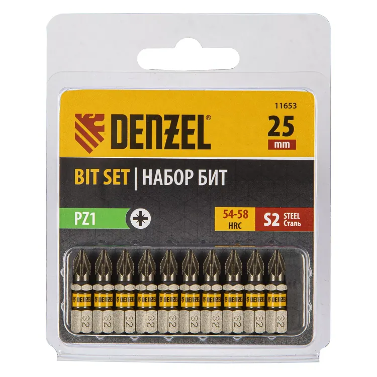 Бита PZ1х25, сталь S2, шестигранный профиль, 10 шт. Е 6,3 Denzel 11653 купить в Магнитогорске
