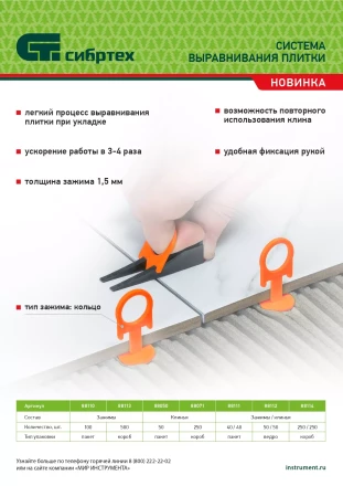 Комплект зажим + клин для системы выравнивания плитки СВП Кольцо, 250/250 шт. в коробе Сибртех 88114 купить в Магнитогорске