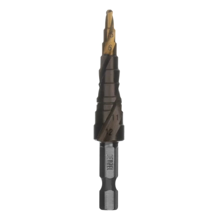 Сверло ступенчатое Denzel 723612,  4-5-6-7-8-9-10-11-12 мм, Р6М5К5, 6-гр. хвостовик купить в Магнитогорске