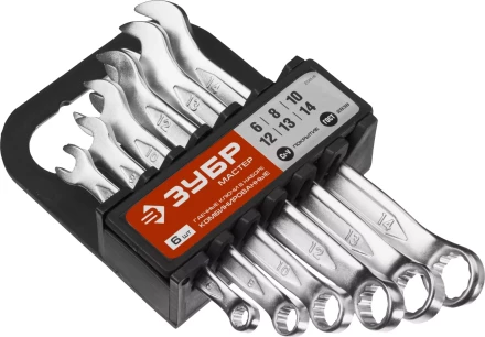 Набор ЗУБР &quot;МАСТЕР&quot;: Ключ гаечный комбинированный, Cr-V сталь, хромированный, 6-14мм, 6шт 27088-H6 купить в Магнитогорске