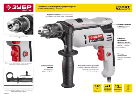 Дрель ударная ДУ-810 ЭРМ2 серия МАСТЕР купить в Магнитогорске