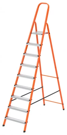 Стремянка, 9 ступеней, стальной профиль, ступени сталь, оранжевая, Россия, Сибртех 97969 купить в Магнитогорске