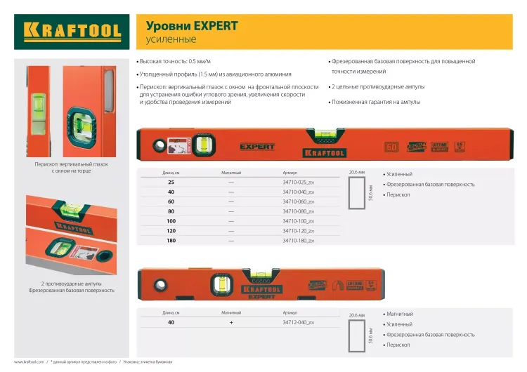 Уровень KRAFTOOL "PROKRAFT-M" коробч. магнит., 2 ампулы, 0,5 мм/м, 400мм 34712-040_z01 купить в Магнитогорске