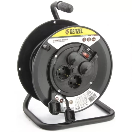 Удлинитель силовой на кабельной катушке 25м 4 розетки с крышкой IP44 16А серия УХз16 DENZEL 95907 купить в Магнитогорске