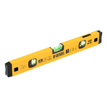 Уровень алюминиевый Denzel 33690, магнит., фрезерованный, 3 глазка (1 зеркал.), 0,5 мм/м, 400 мм купить в Магнитогорске