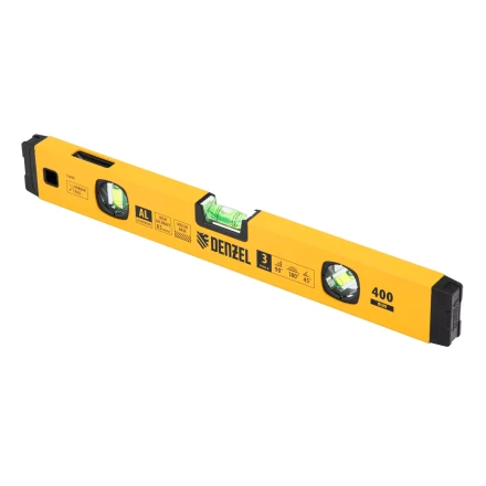 Уровень алюминиевый Denzel 33690, магнит., фрезерованный, 3 глазка (1 зеркал.), 0,5 мм/м, 400 мм купить в Магнитогорске