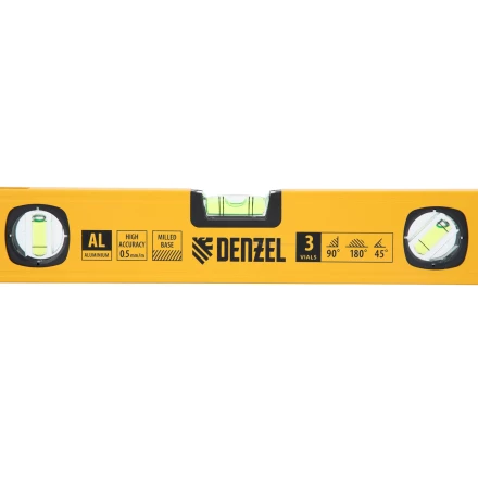 Уровень алюминиевый Denzel 33690, магнит., фрезерованный, 3 глазка (1 зеркал.), 0,5 мм/м, 400 мм купить в Магнитогорске