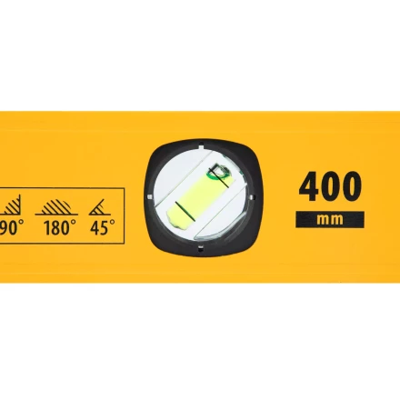 Уровень алюминиевый Denzel 33690, магнит., фрезерованный, 3 глазка (1 зеркал.), 0,5 мм/м, 400 мм купить в Магнитогорске