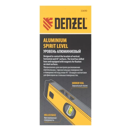 Уровень алюминиевый Denzel 33690, магнит., фрезерованный, 3 глазка (1 зеркал.), 0,5 мм/м, 400 мм купить в Магнитогорске