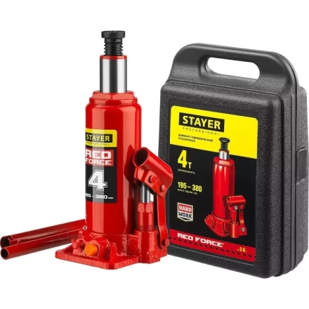 Домкрат гидравлический бутылочный &quot;RED FORCE&quot;, 4т, 195-380 мм, в кейсе, STAYER 43160-4-K 43160-4-K_z01 купить в Магнитогорске