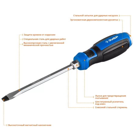 ЗУБР Ударник, SL8 х 150 мм, ударная отвертка, Профессионал (25271-8) купить в Магнитогорске