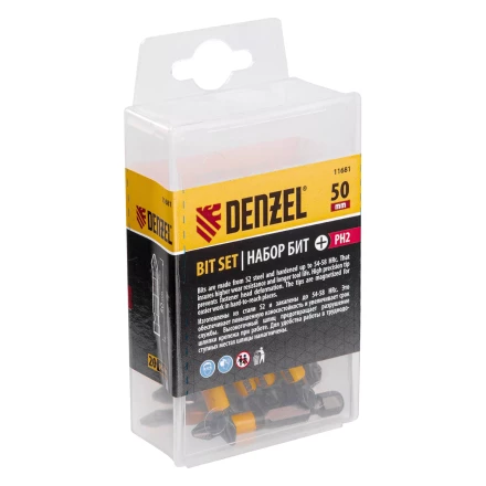 Бита PH2х25, сталь легированная S2, 20 шт., пластиковая коробка, , Е 6,3 Denzel 11681 купить в Магнитогорске