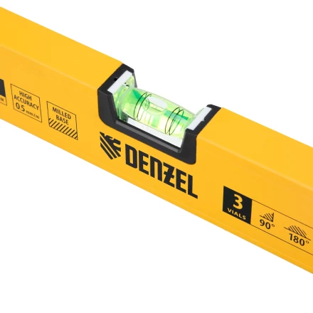 Уровень алюминиевый Denzel 33691, магнит, фрезерованный, 3 глазка (1 зеркал.), 0,5 мм/м, 600 мм купить в Магнитогорске
