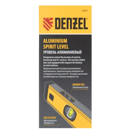 Уровень алюминиевый Denzel 33691, магнит, фрезерованный, 3 глазка (1 зеркал.), 0,5 мм/м, 600 мм купить в Магнитогорске