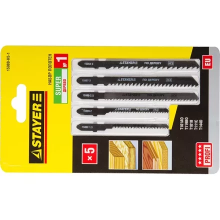 Набор STAYER &quot;PROFI&quot; Пилки &quot;УНИВЕРСАЛ №1&quot; для эл/лобзика, по дереву, EU-хвост., 5шт 15980-H5-1 купить в Магнитогорске