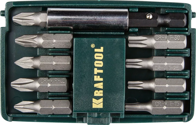 Набор бит "COMPACT-10" с магнитным адаптером, KRAFTOOL 26130-H10, в мини бит-боксе, 10 предметов 26130-H10 купить в Магнитогорске
