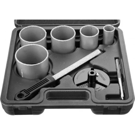 Набор STAYER &quot;PROFESSIONAL&quot;: Коронки с основанием и центровочным сверлом, напильник, d=33, 53, 67, 73, 83мм, 8предм 33345-H8 купить в Магнитогорске