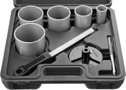 Набор STAYER &quot;PROFESSIONAL&quot;: Коронки с основанием и центровочным сверлом, напильник, d=33, 53, 67, 73, 83мм, 8предм 33345-H8 купить в Магнитогорске