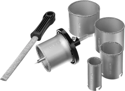 Набор STAYER &quot;PROFESSIONAL&quot;: Коронки с основанием и центровочным сверлом, напильник, d=33, 53, 67, 73, 83мм, 8предм 33345-H8 купить в Магнитогорске