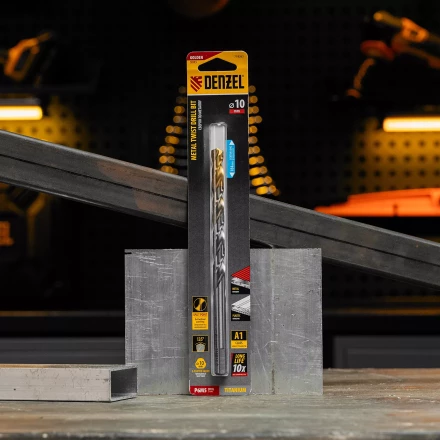 Сверло спиральное по металлу Denzel, 10 х 184 мм, Р6М5, Golden Tip, удлиненное 718263 купить в Магнитогорске