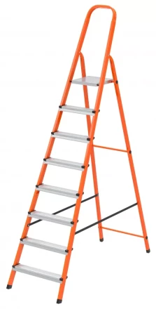 Стремянка, 8 ступеней, стальной профиль, ступени сталь, оранжевая, Россия, Сибртех 97968 купить в Магнитогорске