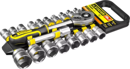 Набор STAYER &quot;STANDARD&quot;: Торцовые головки (1/2&quot;) на пластиковом рельсе, трещотка, удлинитель, 8-32мм, 20 предметов 27750-H20 купить в Магнитогорске