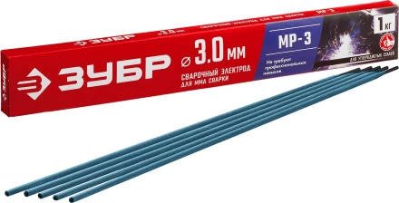 ЗУБР Д 3.0 х 350 мм, 1 кг в коробке, МР-3 рутиловый, электрод сварочный (40011-3.0) купить в Магнитогорске