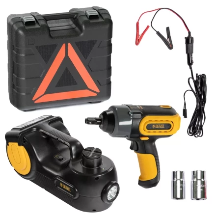 Домкрат электрогидравлический «3 в 1» (1,5 т), 12В, с гайковертом электрическим, в наборе  Denzel 51190 купить в Магнитогорске