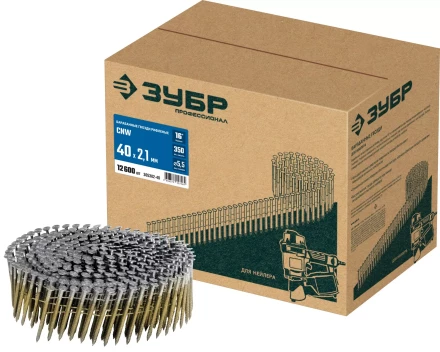 ЗУБР CNW 40 х 2.1 мм, барабанные гвозди рифленые, 12600 шт (305382-40) купить в Магнитогорске