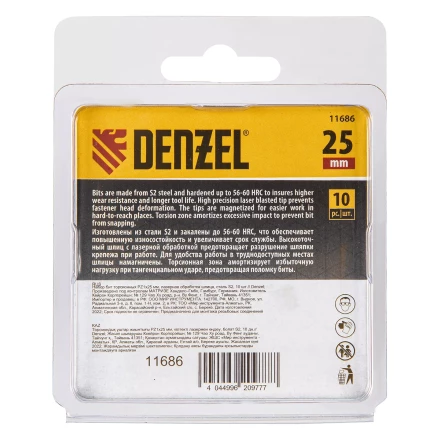 Бита IMPACT, PZ1x25 мм, лазерная обработка шлица, сталь S2, 10 шт., Е 6,3 Denzel 11686 купить в Магнитогорске