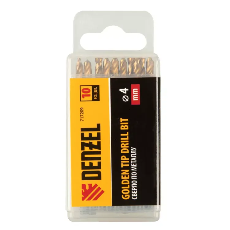 Сверло по металлу, 4 мм, HSS-Tin, Golden Tip, 10 шт. Denzel 717209 купить в Магнитогорске