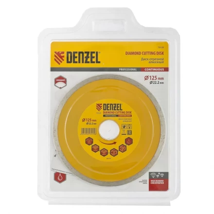 Диск алмазный отрезной сплошной 125 х 22,2 мм мокрая резка DENZEL артикул 73120 купить в Магнитогорске