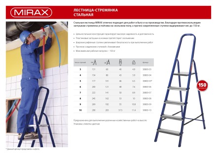 Лестница-стремянка стальная, 5 ступеней, 101 см, MIRAX 38800-05 купить в Магнитогорске