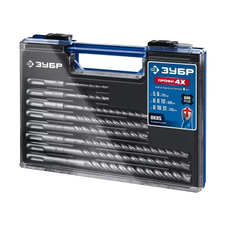 ЗУБР ПРОФИ-4Х 8 шт: 5/6х110, 6/8/10х160, 8/10/12х210 мм, набор SDS-plus буров (29313-H8-1) купить в Магнитогорске