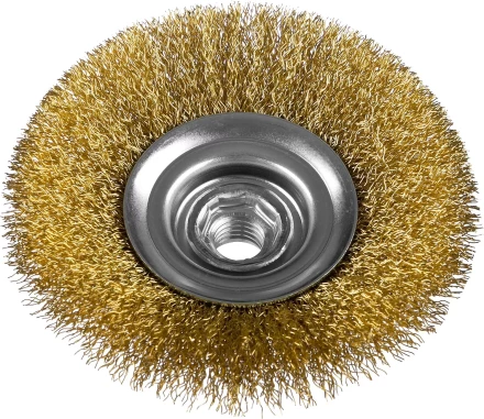 ЗУБР "ПРОФЕССИОНАЛ". Щетка коническая для УШМ, витая латунированная стальная проволока 0,3мм, 115ммхМ14 35267-115_z02 купить в Магнитогорске