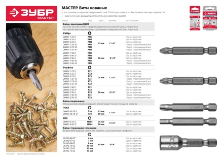 ЗУБР 2 шт, PH1, 50 мм, кованые биты (26001-1-50-2) купить в Магнитогорске