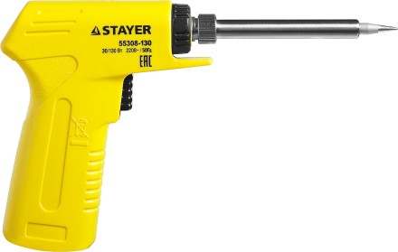 Паяльник с пистолетной пластмассовой рукояткой, STAYER &quot;PROFI&quot; PROTerm, 55308-130, 30 - 130 Вт, с керамическим нагревательным элементом 55308-130 купить в Магнитогорске