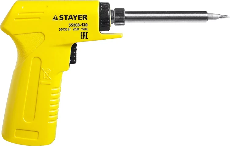 Паяльник с пистолетной пластмассовой рукояткой, STAYER "PROFI" PROTerm, 55308-130, 30 - 130 Вт, с керамическим нагревательным элементом 55308-130 купить в Магнитогорске